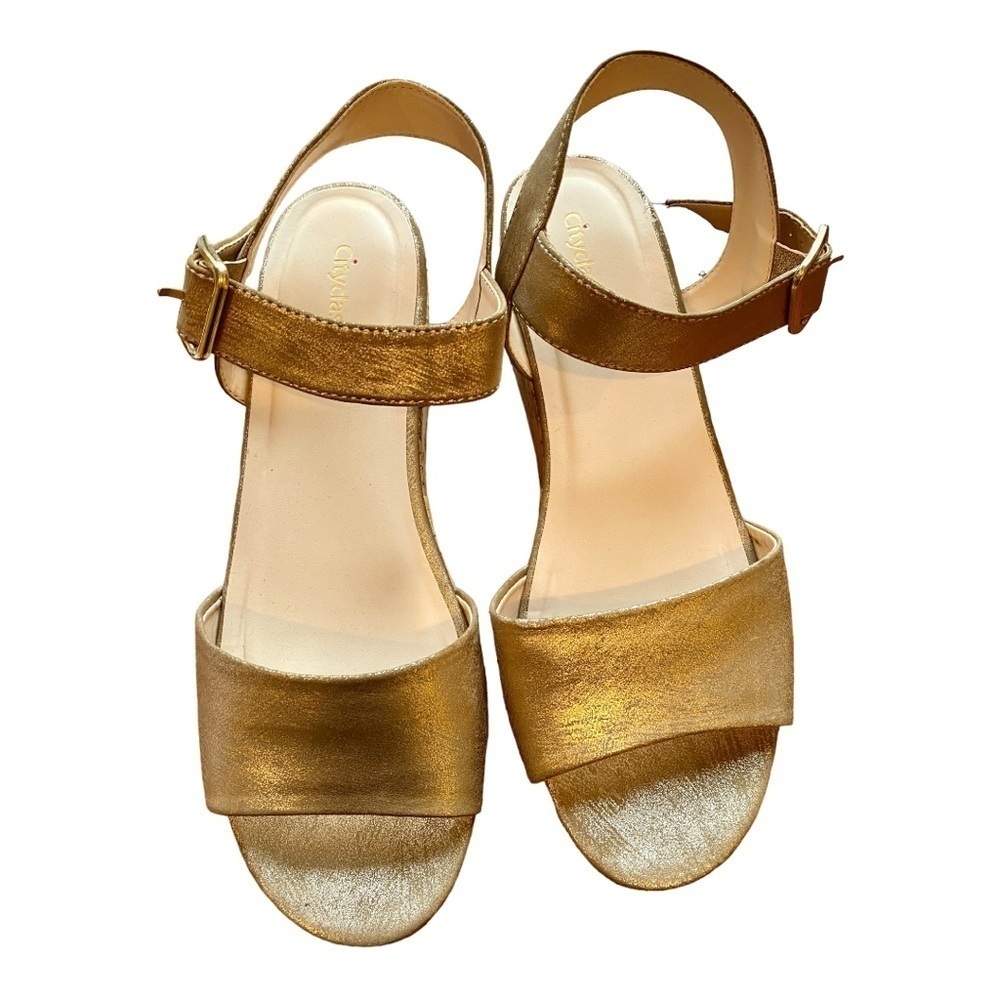 Cityclassified Gold Metallic Cork Wedge Platform Sandal